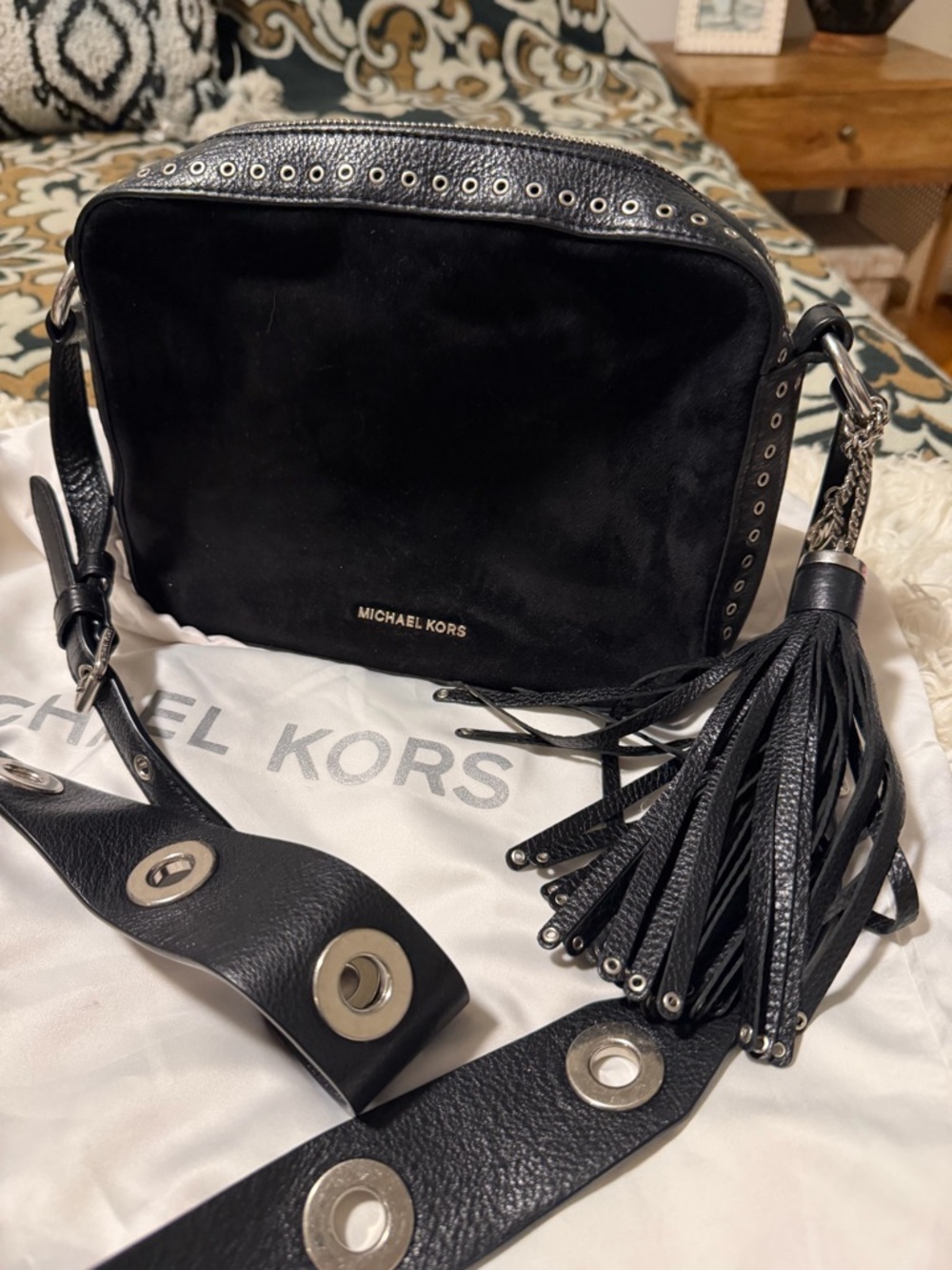 Michael Kors Black Suede and Leather Crossbody - Picture 3 of 7